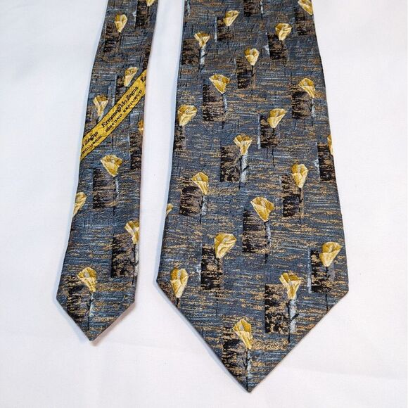 Ermenegildo Zegna Other - Ermenegildo Zegna‎ Men's Neck Tie 100% Silk Italy Luxury 56" Gray Gold Pattern